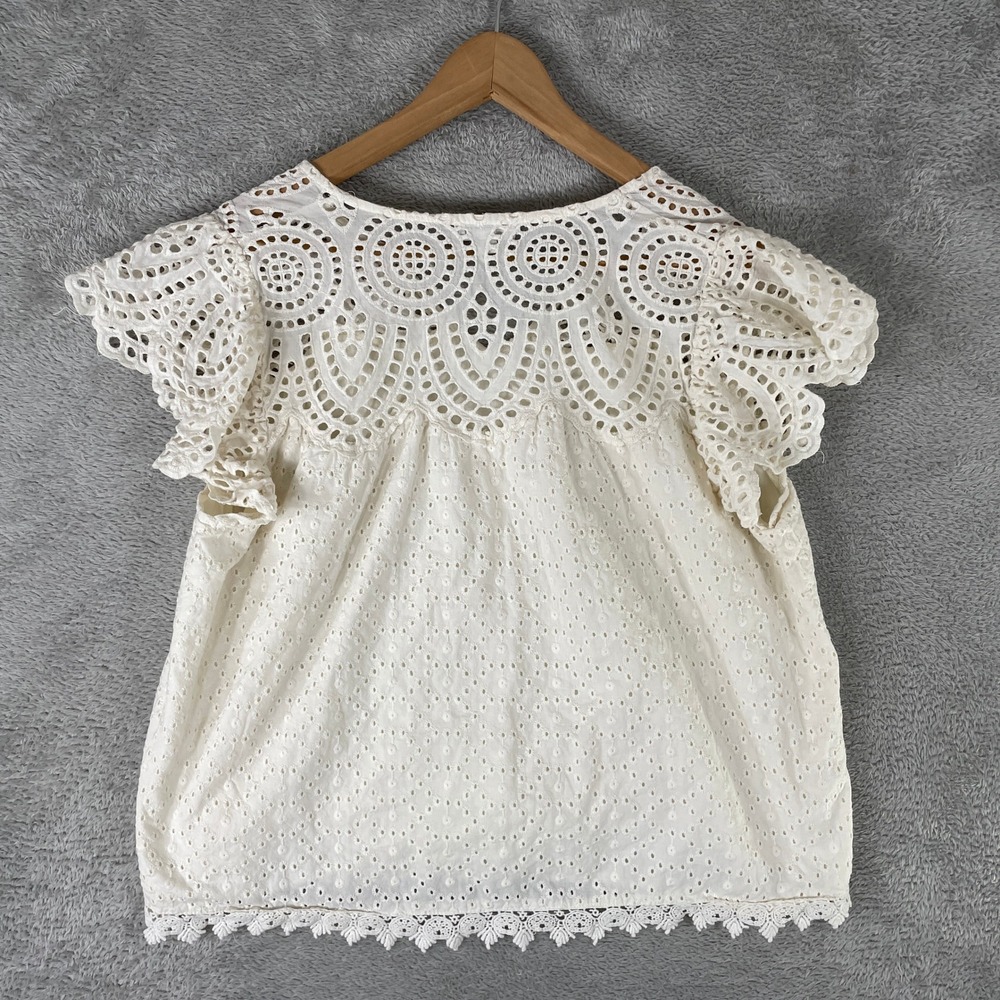 Jennifer Grace Eyelet Blouse Womens XL White Cotton Boho Flutter Sleeve Top - Picture 2 of 10